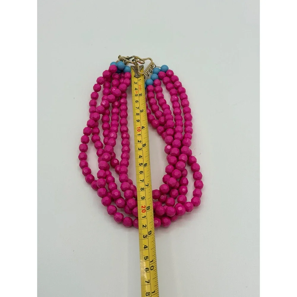 Swell Caroline Hot Pink Blue 5 Strand Beaded Statement Necklance Preppy Resort